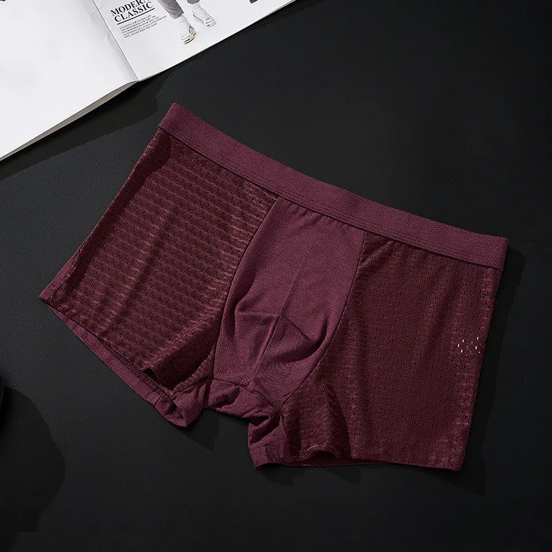 Silky mesh boxer briefs for men, high modal content, wide brim belt, available in L to 3XL sizes