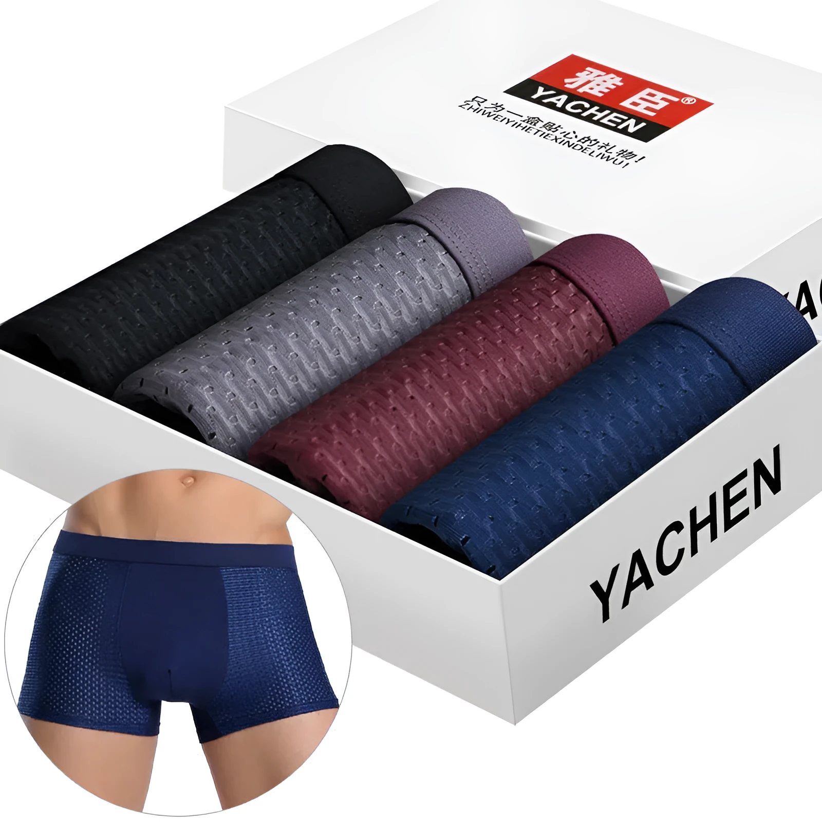Silky mesh boxer briefs for men, high modal content, wide brim belt, available in L to 3XL sizes