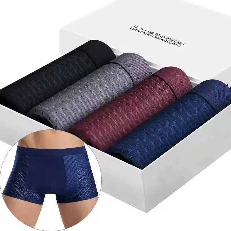 Silky mesh boxer briefs for men, high modal content, wide brim belt, available in L to 3XL sizes