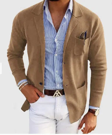 Men's solid colour polyester double button leisure jacket, long sleeve, available in multiple colours