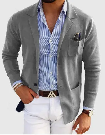 Men's solid colour polyester double button leisure jacket, long sleeve, available in multiple colours