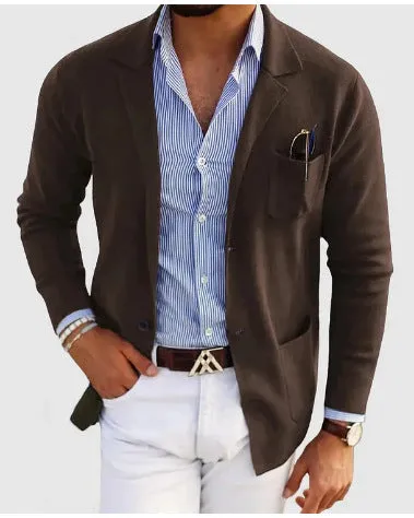 Men's solid colour polyester double button leisure jacket, long sleeve, available in multiple colours