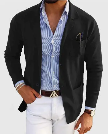 Men's solid colour polyester double button leisure jacket, long sleeve, available in multiple colours