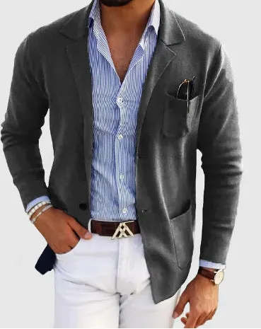 Men's solid colour polyester double button leisure jacket, long sleeve, available in multiple colours