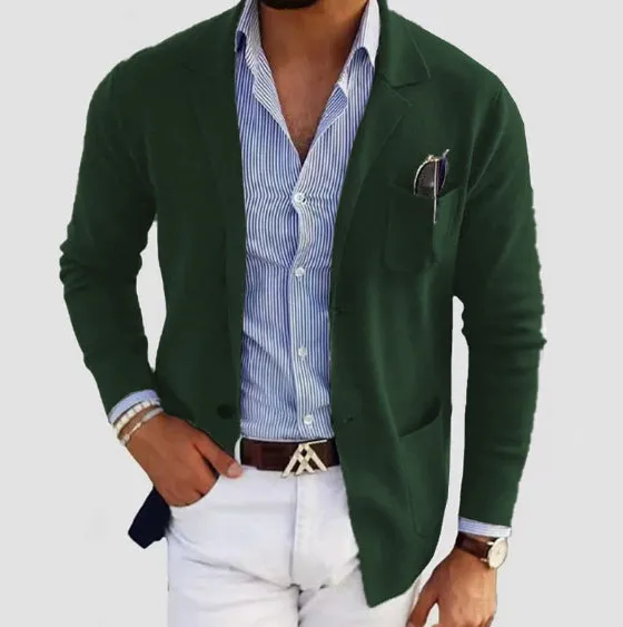 Men's solid colour polyester double button leisure jacket, long sleeve, available in multiple colours