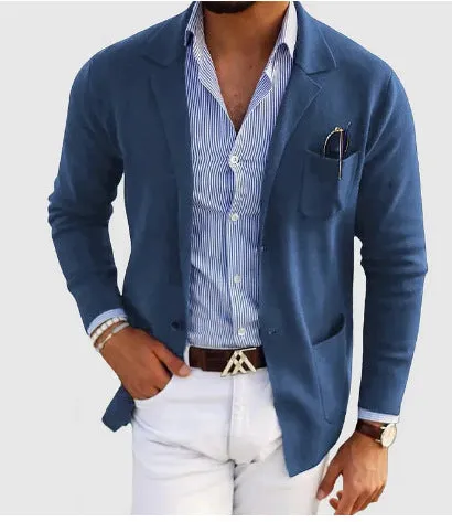 Men's solid colour polyester double button leisure jacket, long sleeve, available in multiple colours