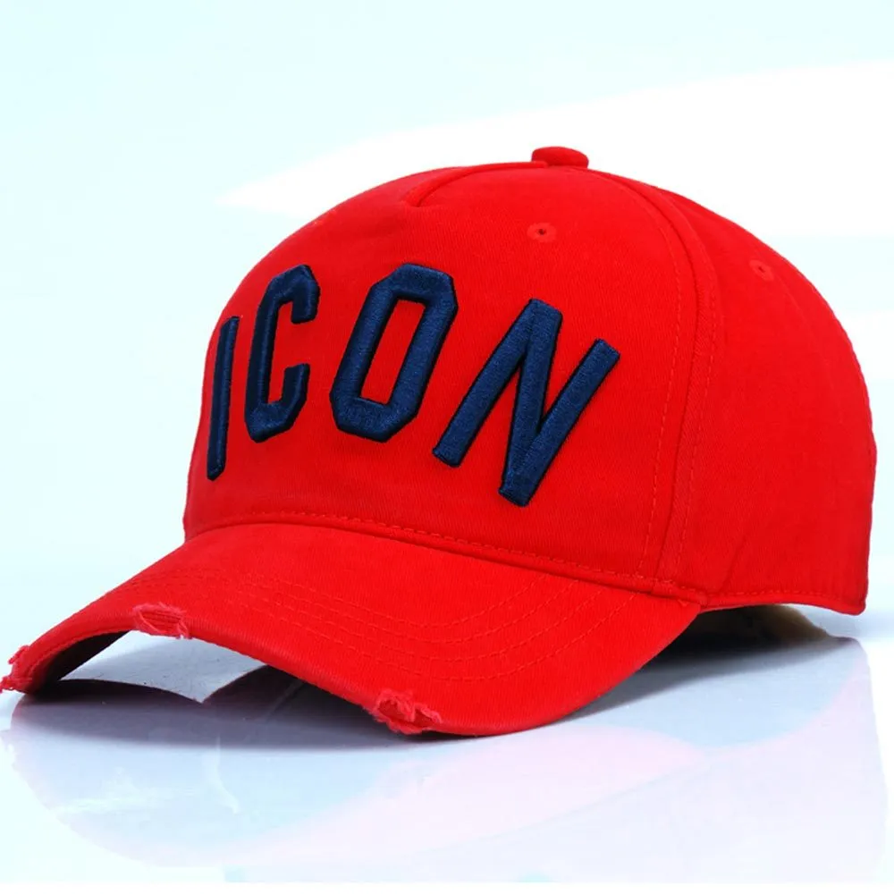 Cotton baseball cap with embroidered letters, dome top, available in black blue red colours