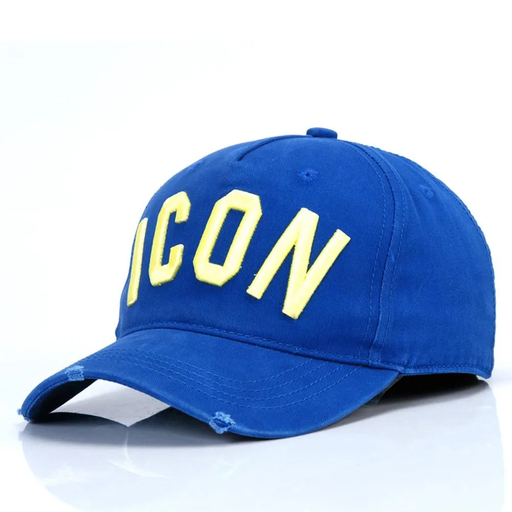 Cotton baseball cap with embroidered letters, dome top, available in black blue red colours