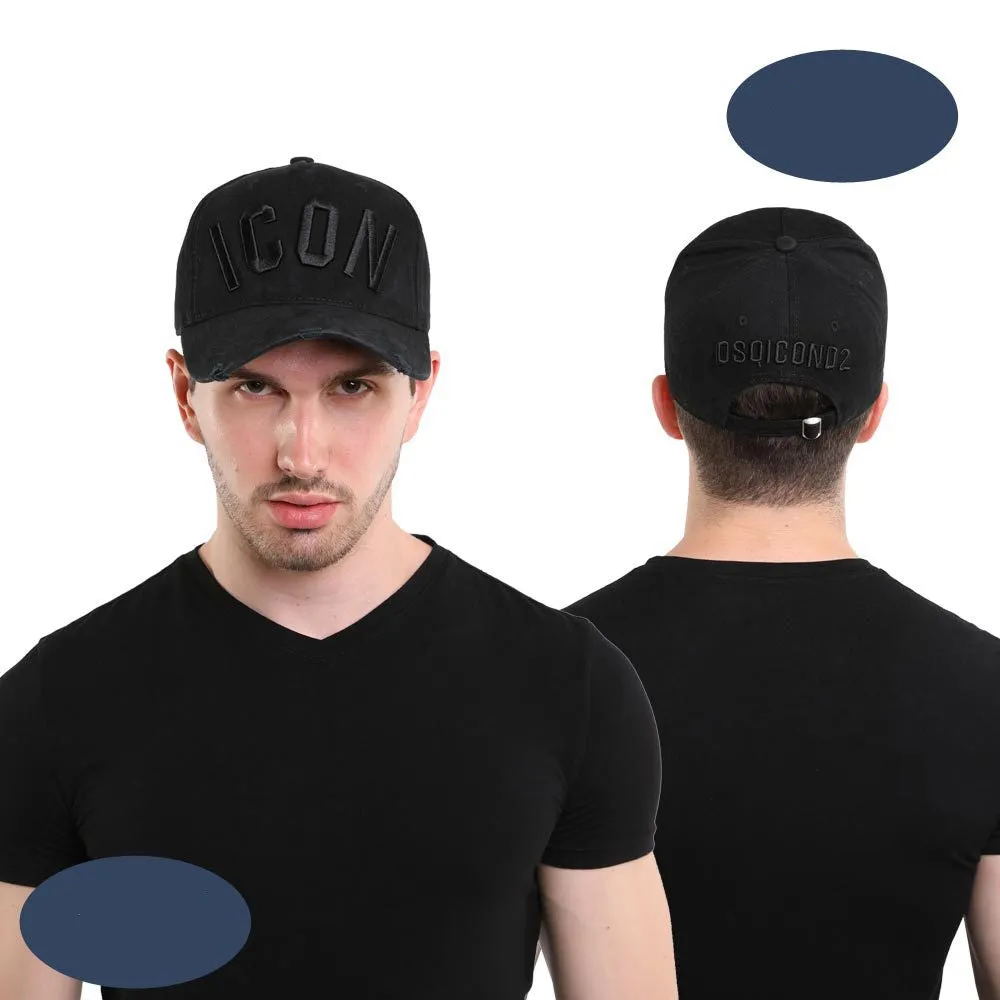 Cotton baseball cap with embroidered letters, dome top, available in black blue red colours