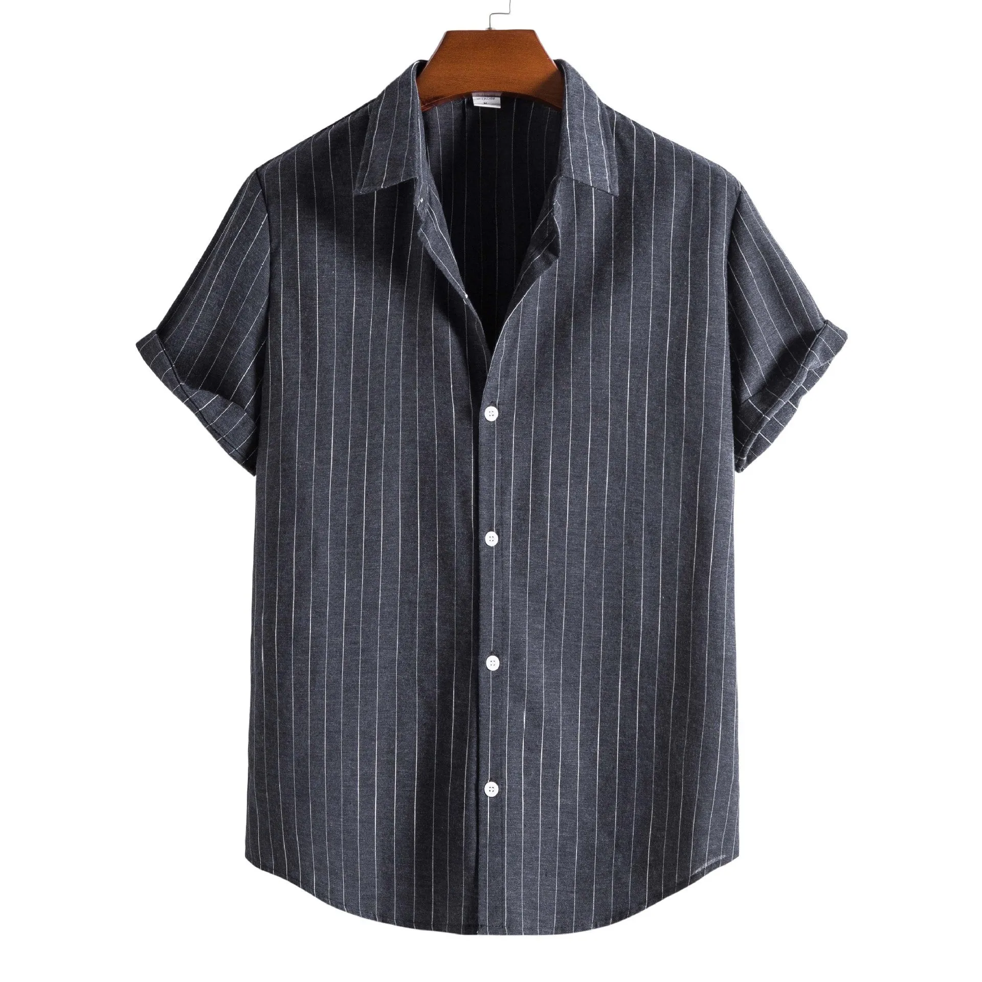 Men's casual striped short-sleeved shirt in polyester, regular fit, available in multiple colours and sizes XS to 3XL
