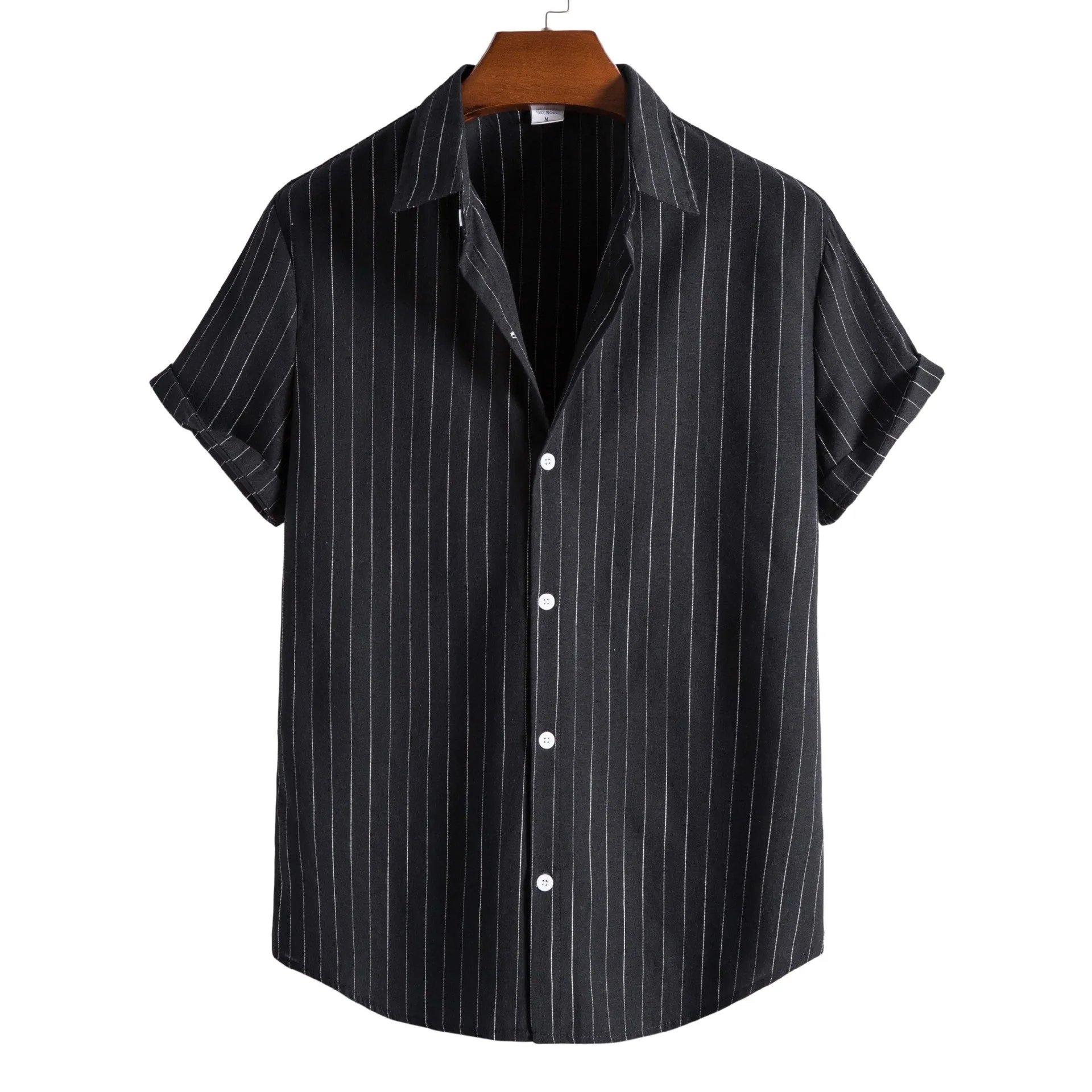 Men's casual striped short-sleeved shirt in polyester, regular fit, available in multiple colours and sizes XS to 3XL