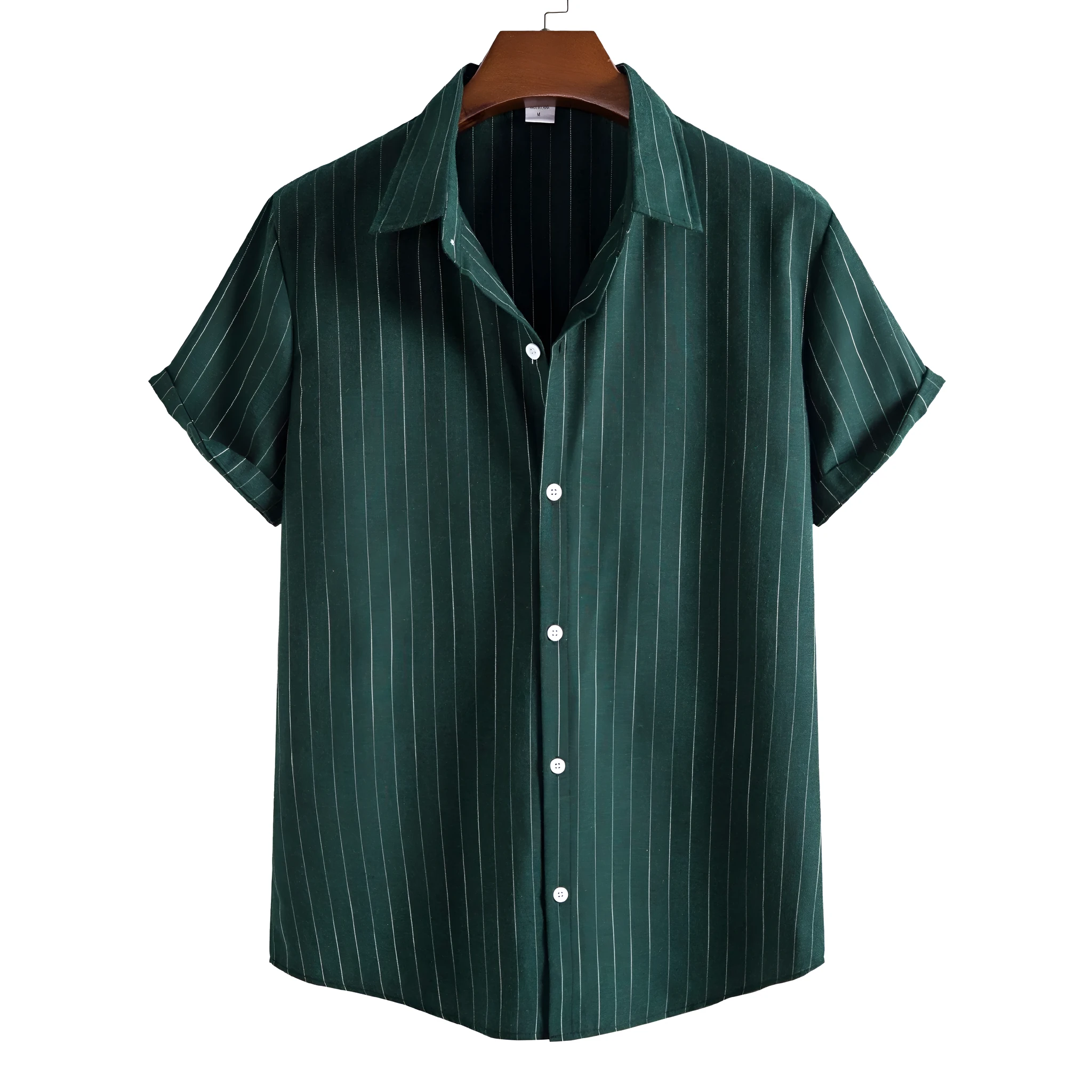 Men's casual striped short-sleeved shirt in polyester, regular fit, available in multiple colours and sizes XS to 3XL