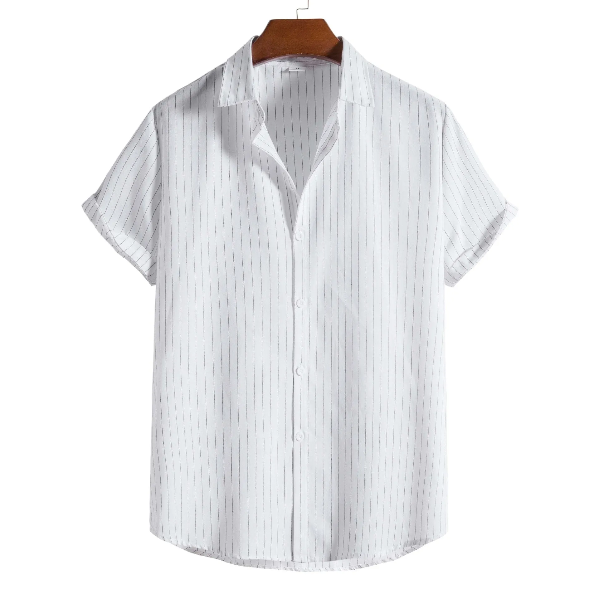 Men's casual striped short-sleeved shirt in polyester, regular fit, available in multiple colours and sizes XS to 3XL