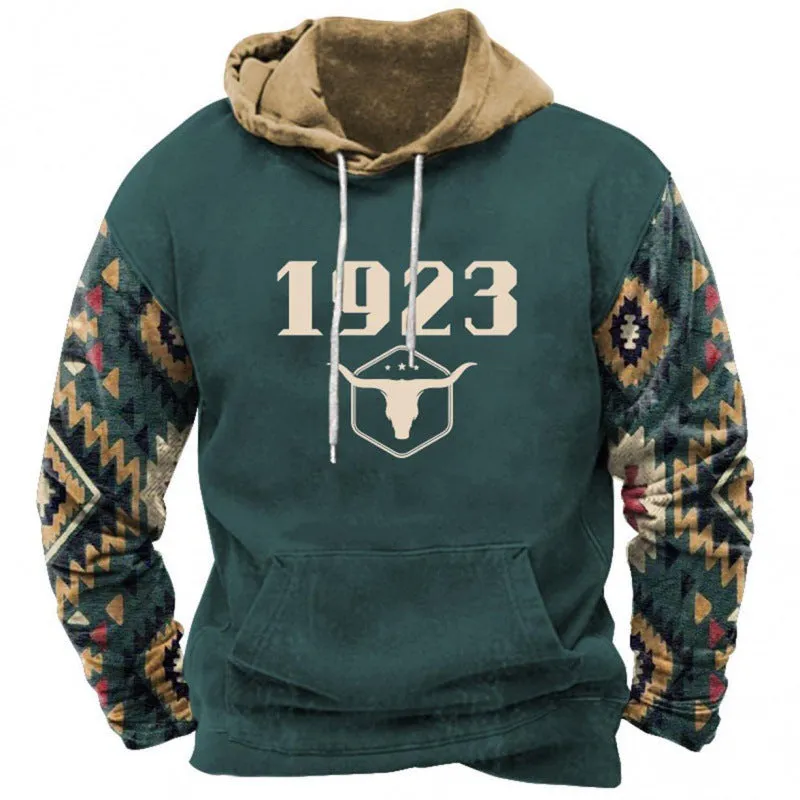 Men's pullover hoodie in polyester fibre with printed pattern, loose fit, colour TMW423-1