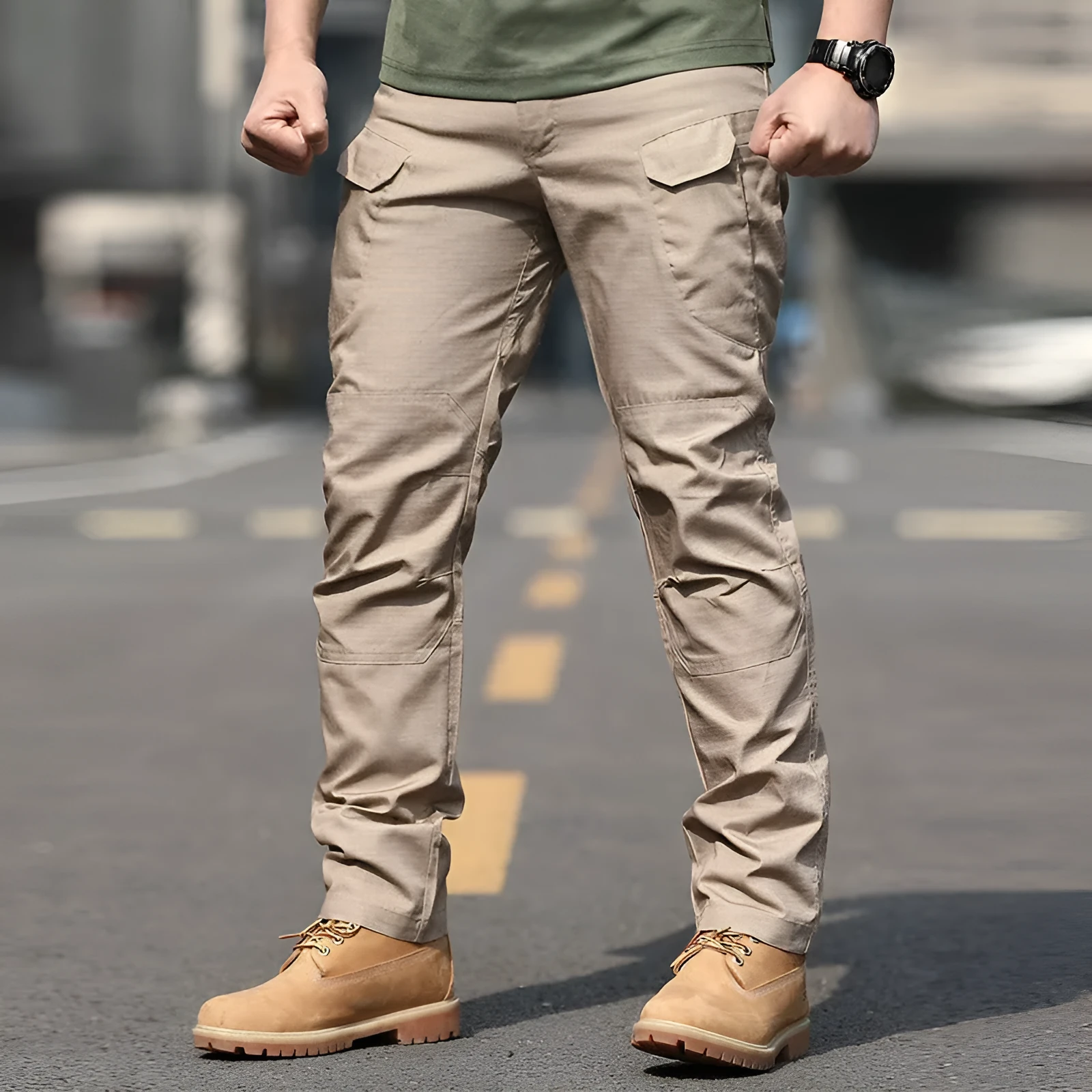 Men's training pants special service trousers in khaki for hiking and camping