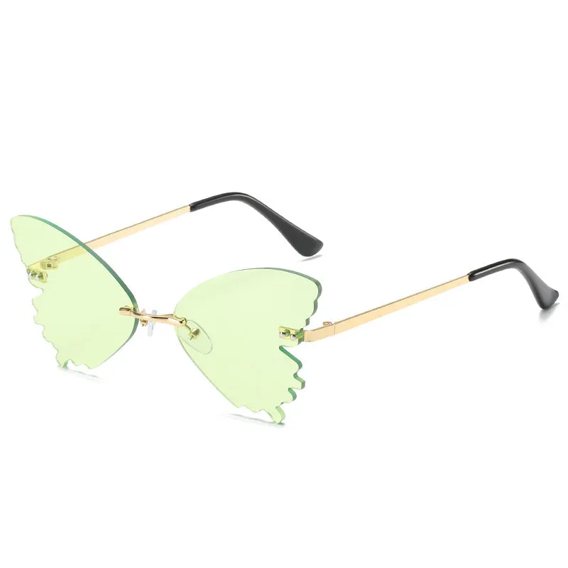 Butterfly rimless sunglasses with UV400 protection in vintage style plastic and metal frame