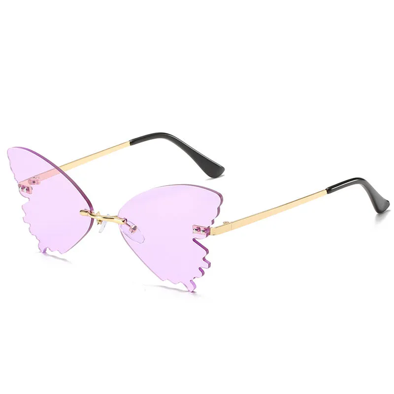 Butterfly rimless sunglasses with UV400 protection in vintage style plastic and metal frame