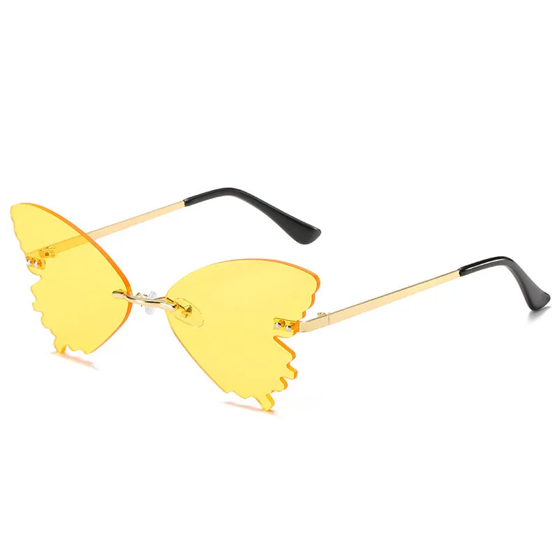 Butterfly rimless sunglasses with UV400 protection in vintage style plastic and metal frame