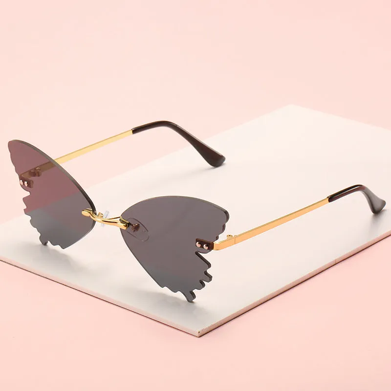 Butterfly rimless sunglasses with UV400 protection in vintage style plastic and metal frame