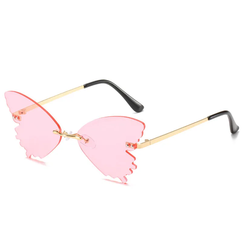 Butterfly rimless sunglasses with UV400 protection in vintage style plastic and metal frame