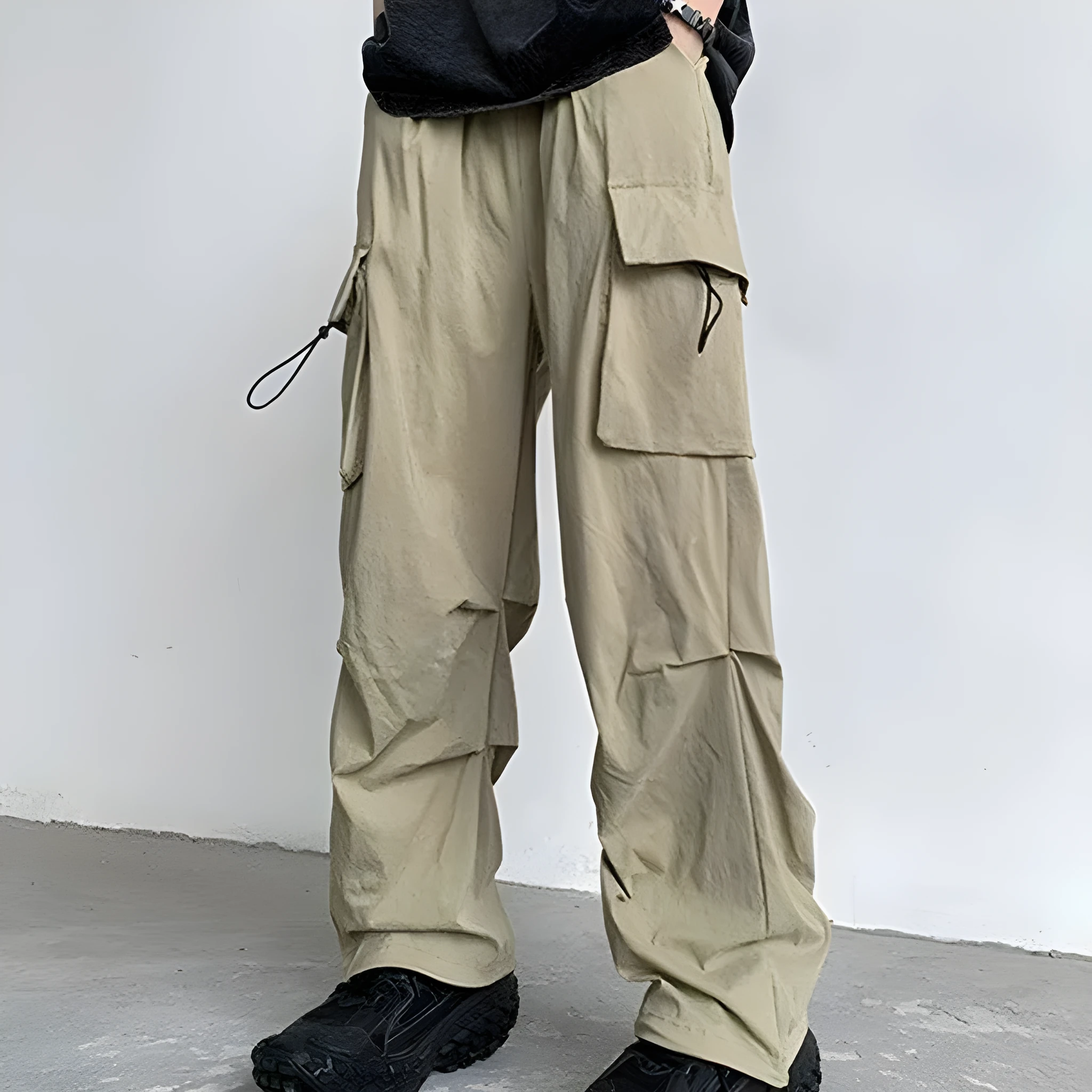 Pu Shuai draping all-matching slim fit trousers for men in black, side view