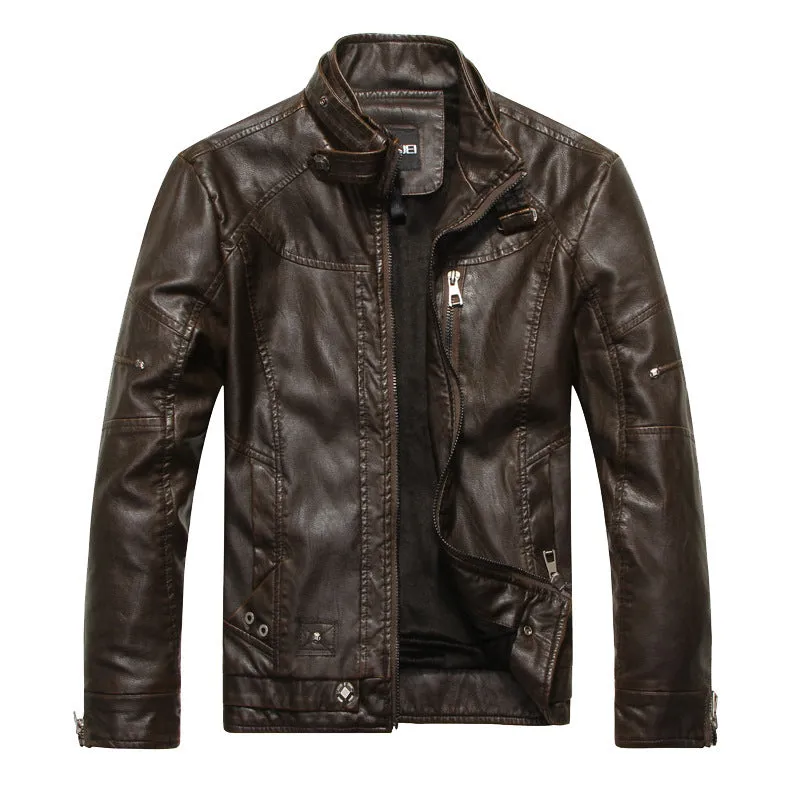 PU leather jacket with zipper front in black, brown and coffee colour options