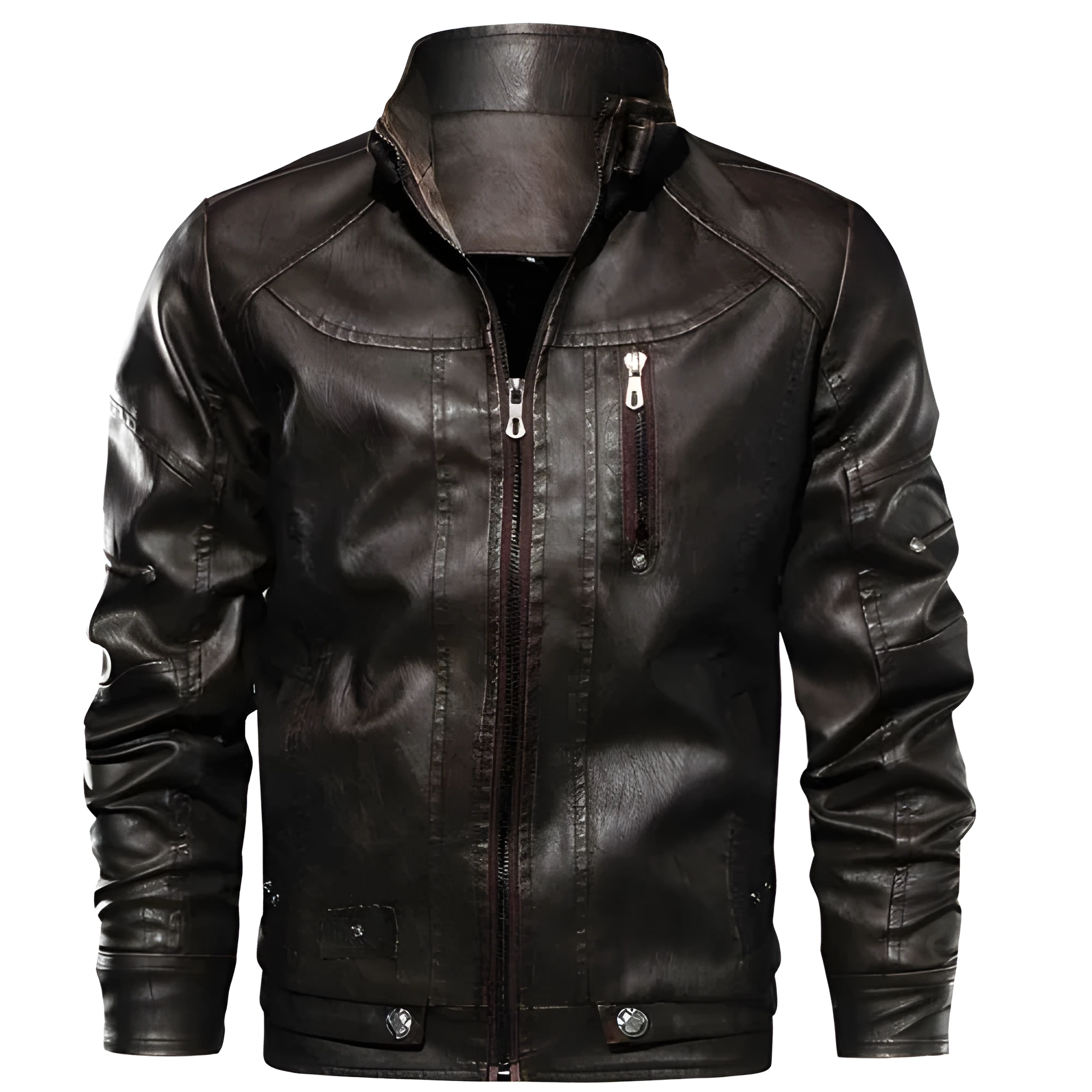 PU leather jacket with zipper front in black, brown and coffee colour options