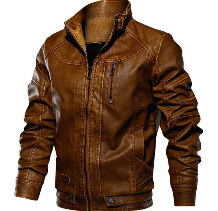 PU leather jacket with zipper front in black, brown and coffee colour options