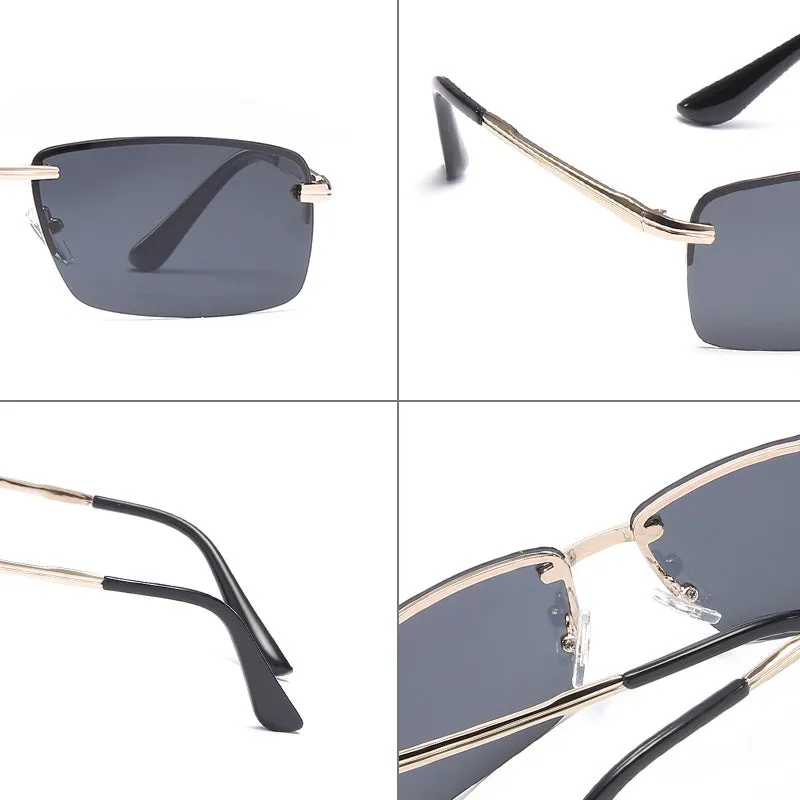 Frameless polarized sunglasses for men, silver night vision film, metal frame, PC lenses