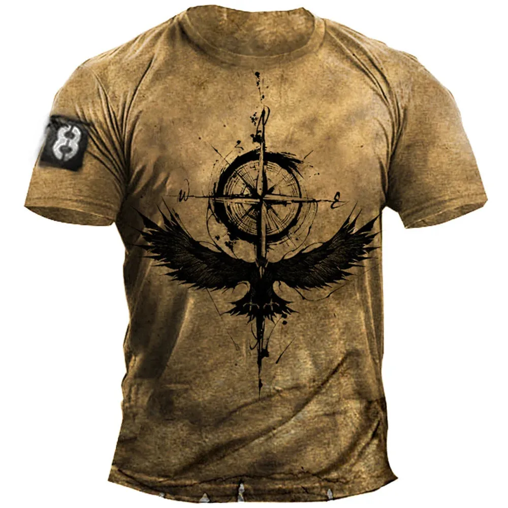 Men's loose fit short sleeve round neck T-shirt with letter print in street fashion style
