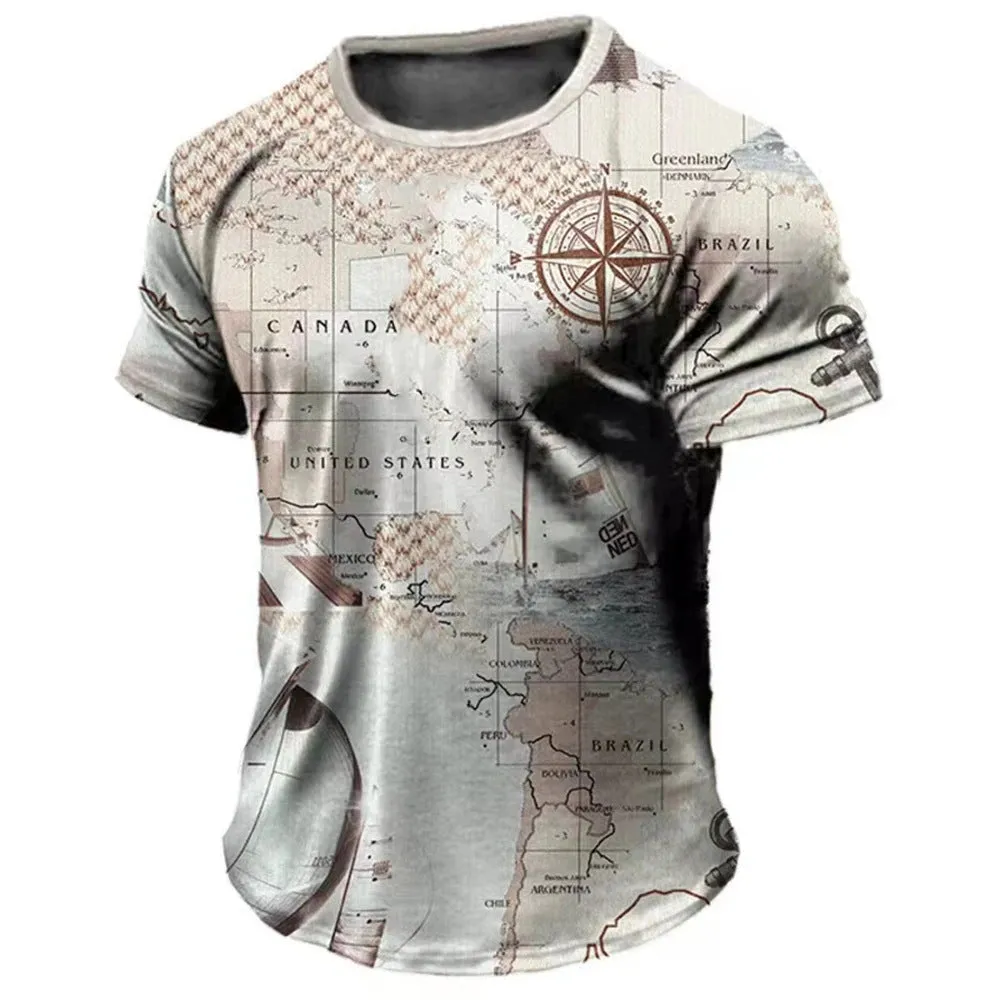 Men's loose fit short sleeve round neck T-shirt with letter print in street fashion style