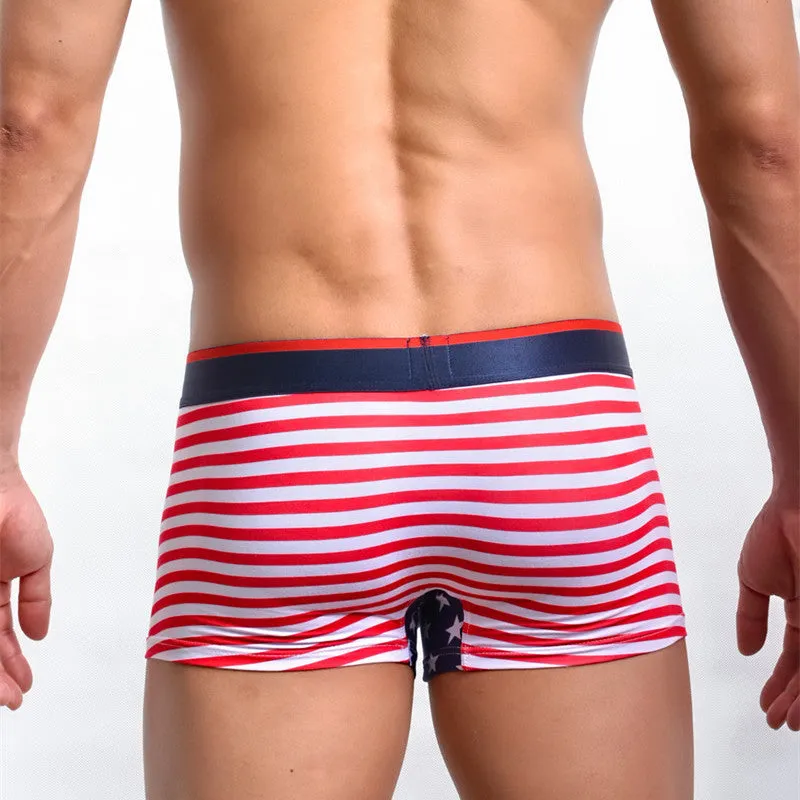 American flag printed ribbed boxers in red made from cotton and spandex, shown flat