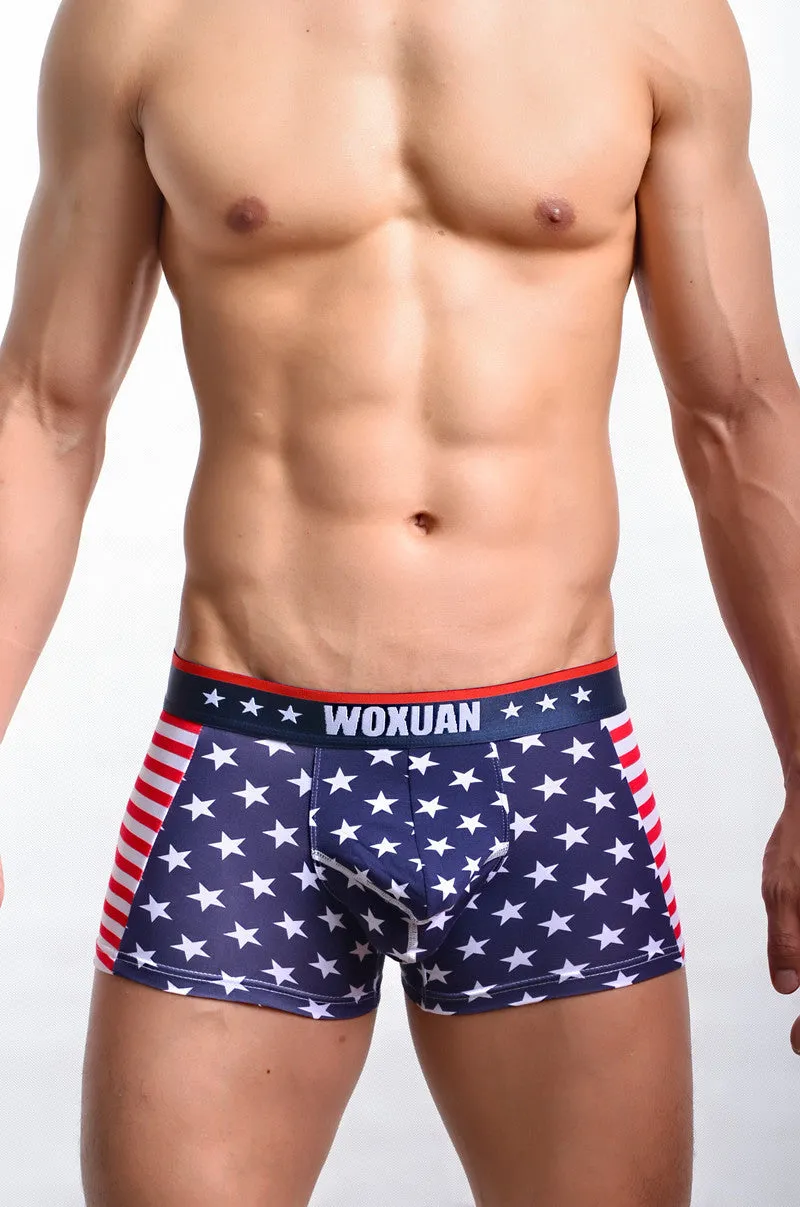 American flag printed ribbed boxers in red made from cotton and spandex, shown flat