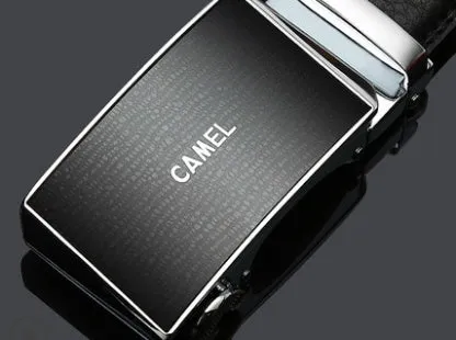 Camel men's automatic buckle belt made of two-layer cowhide leather, alloy buckle, width 3.5cm, embossed finish