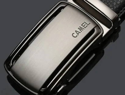 Camel men's automatic buckle belt made of two-layer cowhide leather, alloy buckle, width 3.5cm, embossed finish