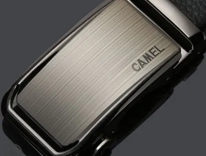 Camel men's automatic buckle belt made of two-layer cowhide leather, alloy buckle, width 3.5cm, embossed finish
