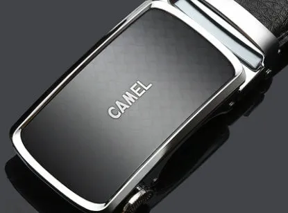 Camel men's automatic buckle belt made of two-layer cowhide leather, alloy buckle, width 3.5cm, embossed finish