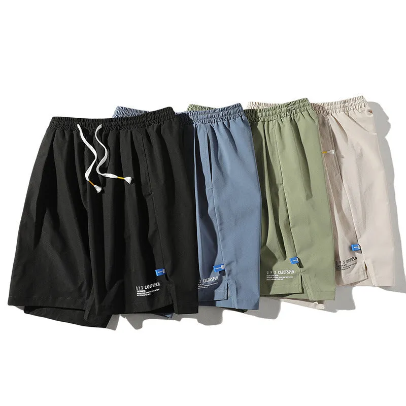 Men's ice silk quick-drying shorts in solid colour with straight tube cut and front tie closure
