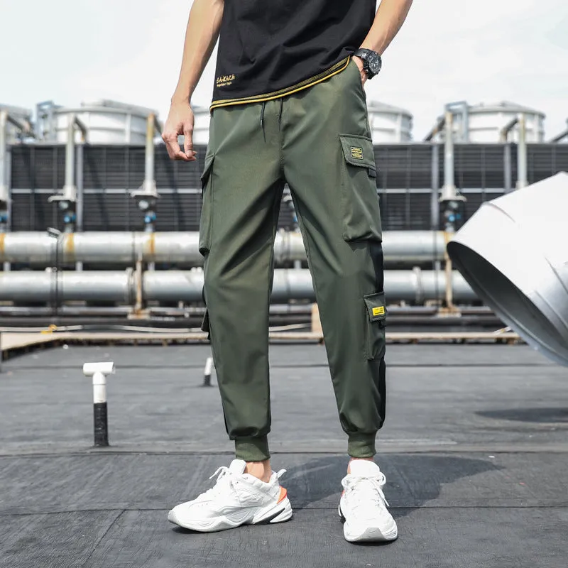 Harlan's ankle-length cargo pants in Army Green, cotton blend fabric, multiple pockets, size M to 5XL