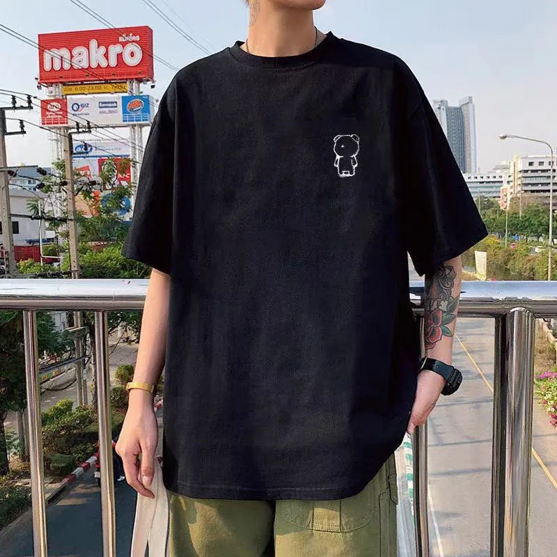 Cotton short sleeve plus size loose round neck t-shirt with letter print