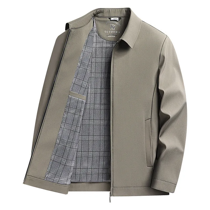 Men's solid colour casual jacket with polo collar and side seam pockets in loose fit