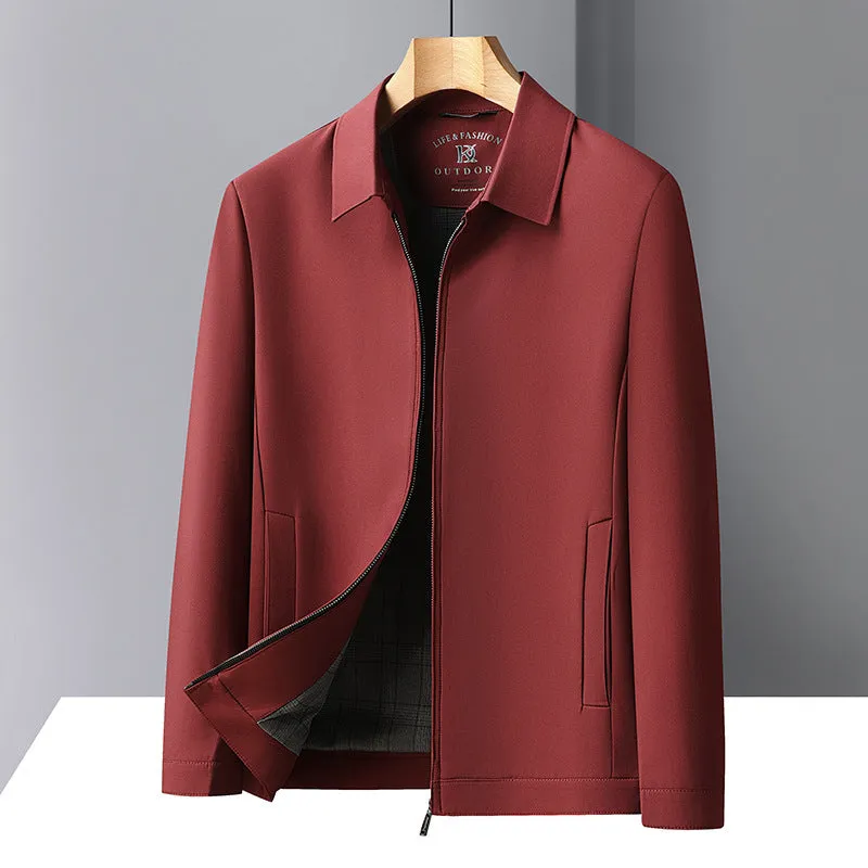 Men's solid colour casual jacket with polo collar and side seam pockets in loose fit
