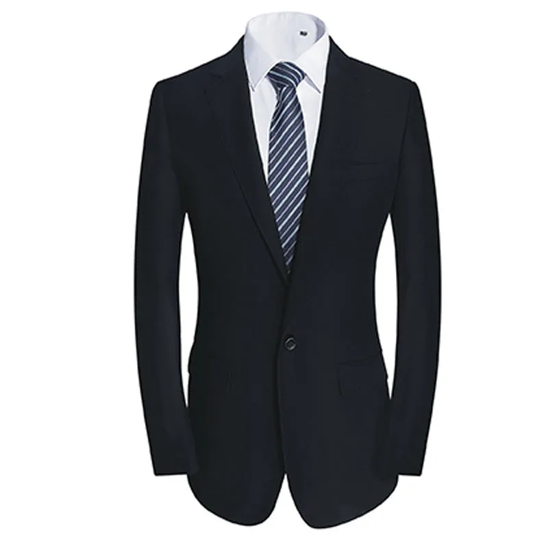 Men's wool blend slim fit casual suit jacket in black with two-button placket and side slits