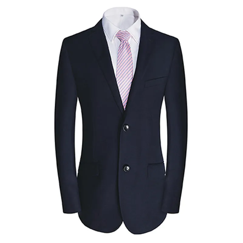 Men's wool blend slim fit casual suit jacket in black with two-button placket and side slits
