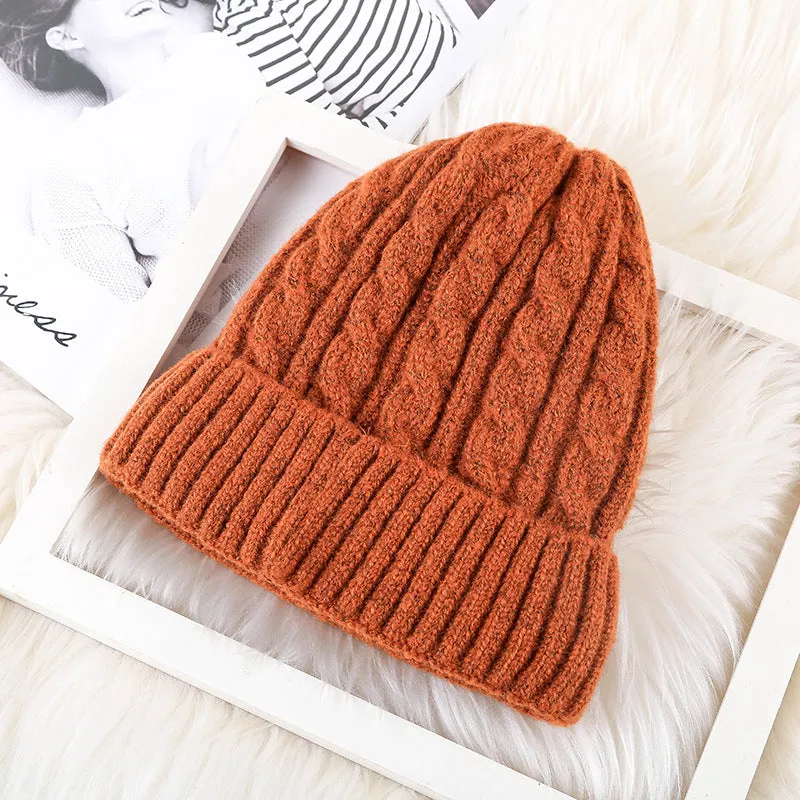 Winter mohair women fleece knitted beanie bell hat in velvet colour plain weave wool