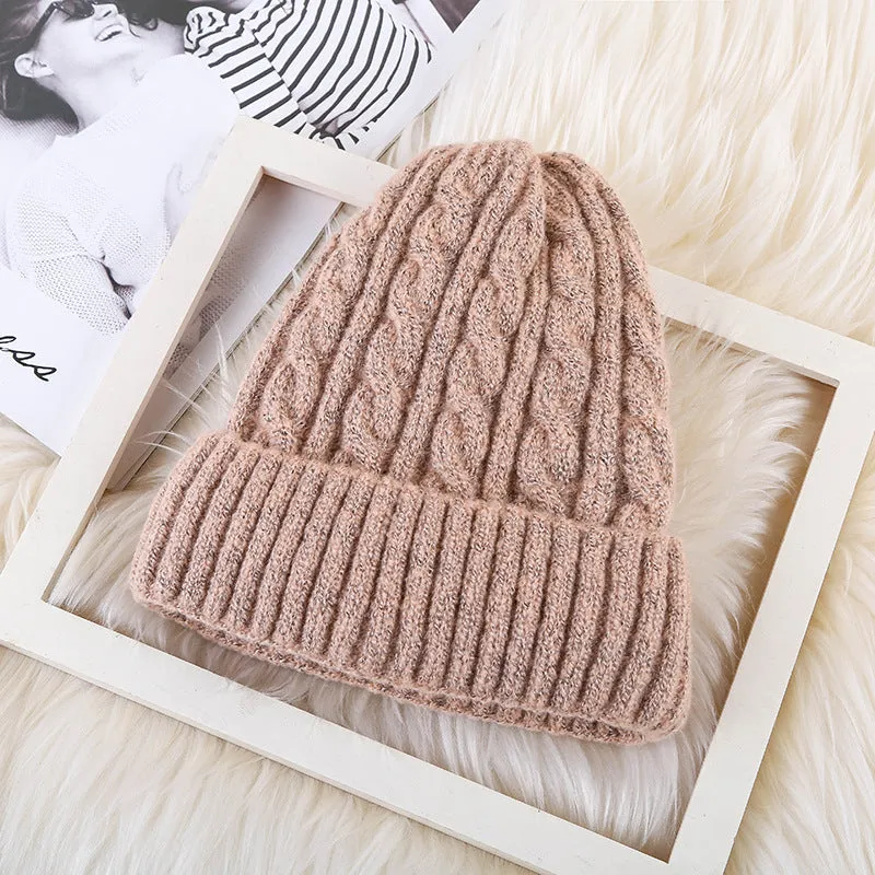 Winter mohair women fleece knitted beanie bell hat in velvet colour plain weave wool