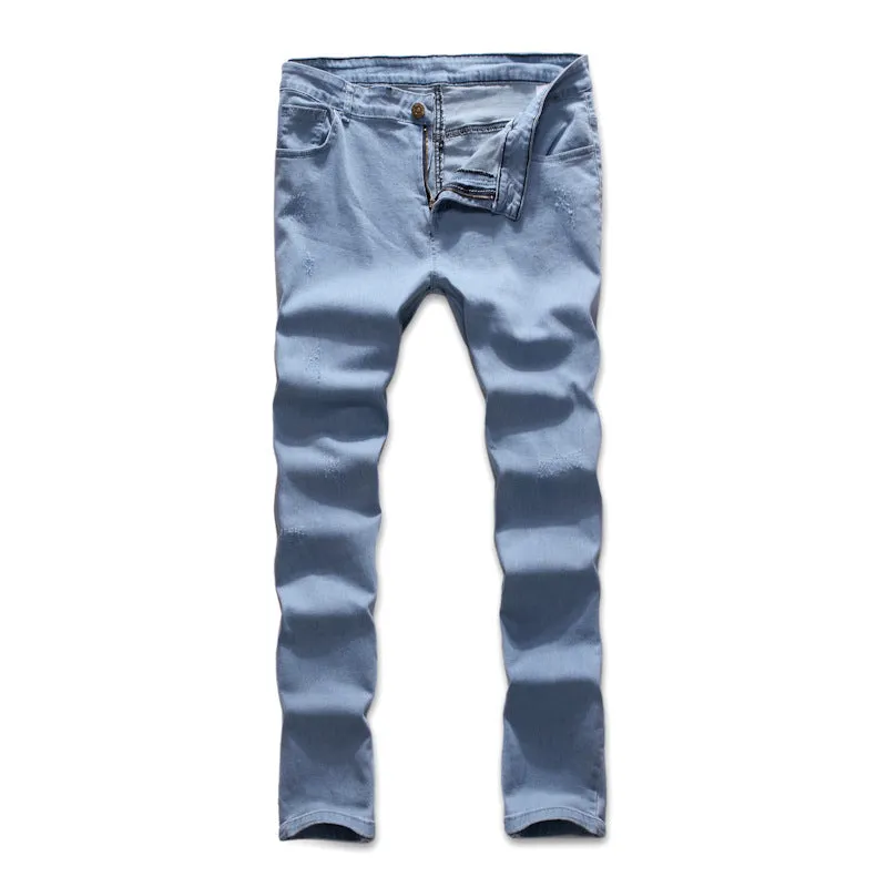 Men blue polyester denim trousers with button placket and mid-waist fit, casual style