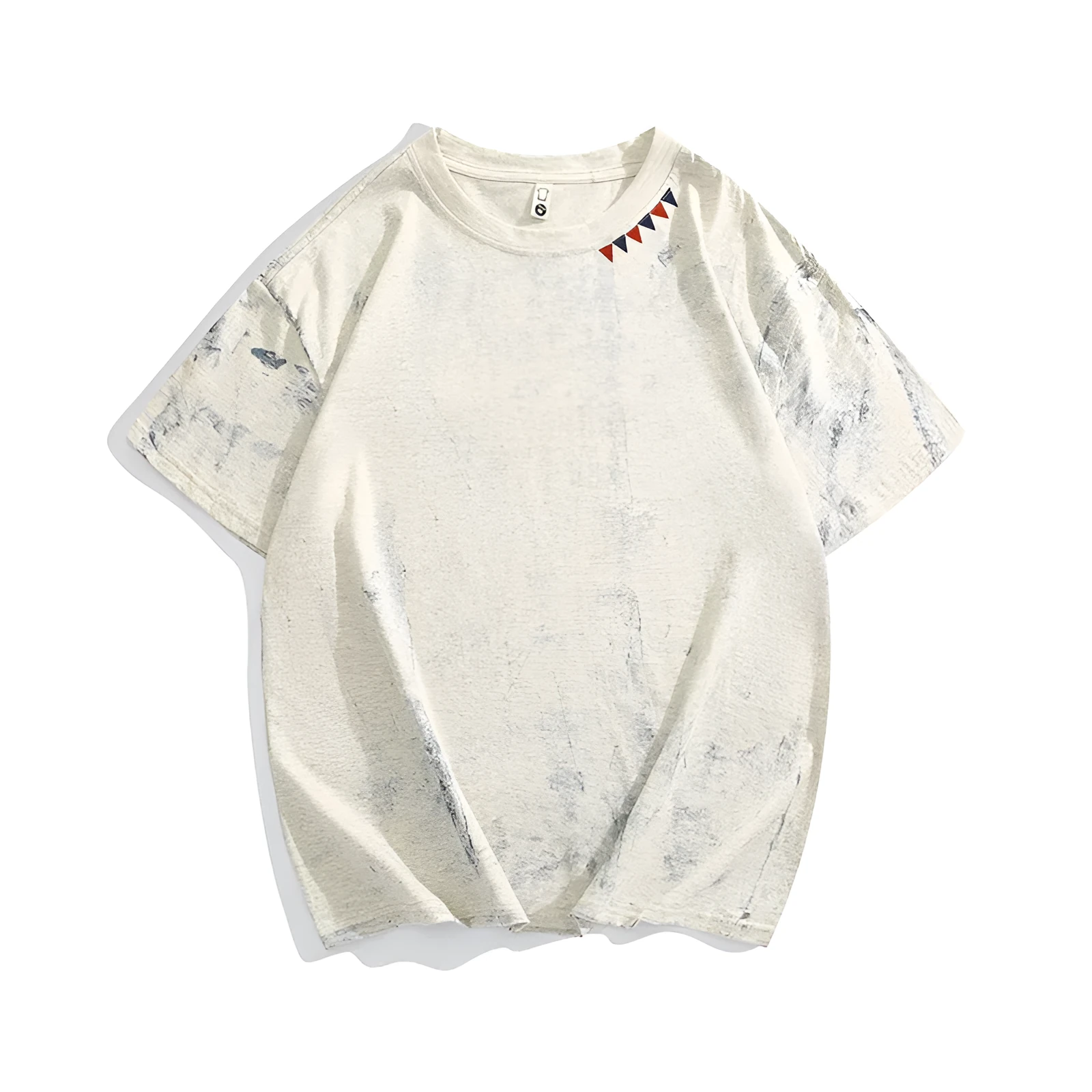Grey tie dye printed loose fit T-shirt with round neck and half sleeves
