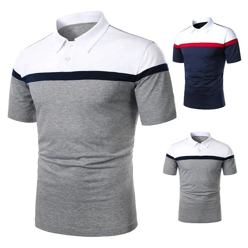 Men's colour-block casual short-sleeve t-shirt in grey, cotton blend with splicing detail, front view