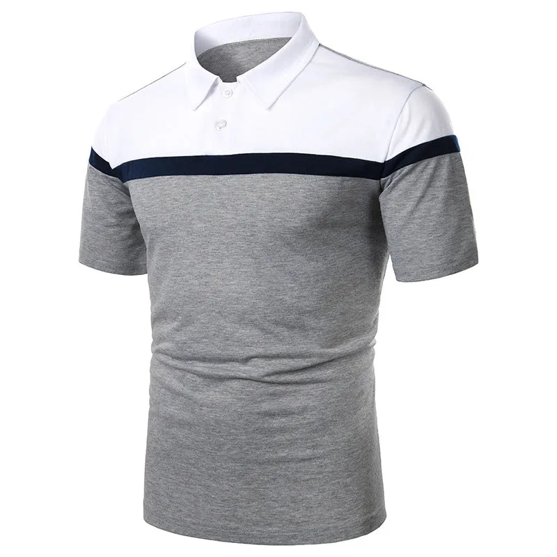 Men's colour-block casual short-sleeve t-shirt in grey, cotton blend with splicing detail, front view